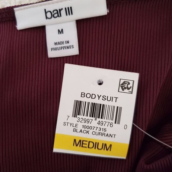 Bar III Twisted Front Thong Bodysuit size Medium in Black Currant. - NEW - Picture 11 of 12